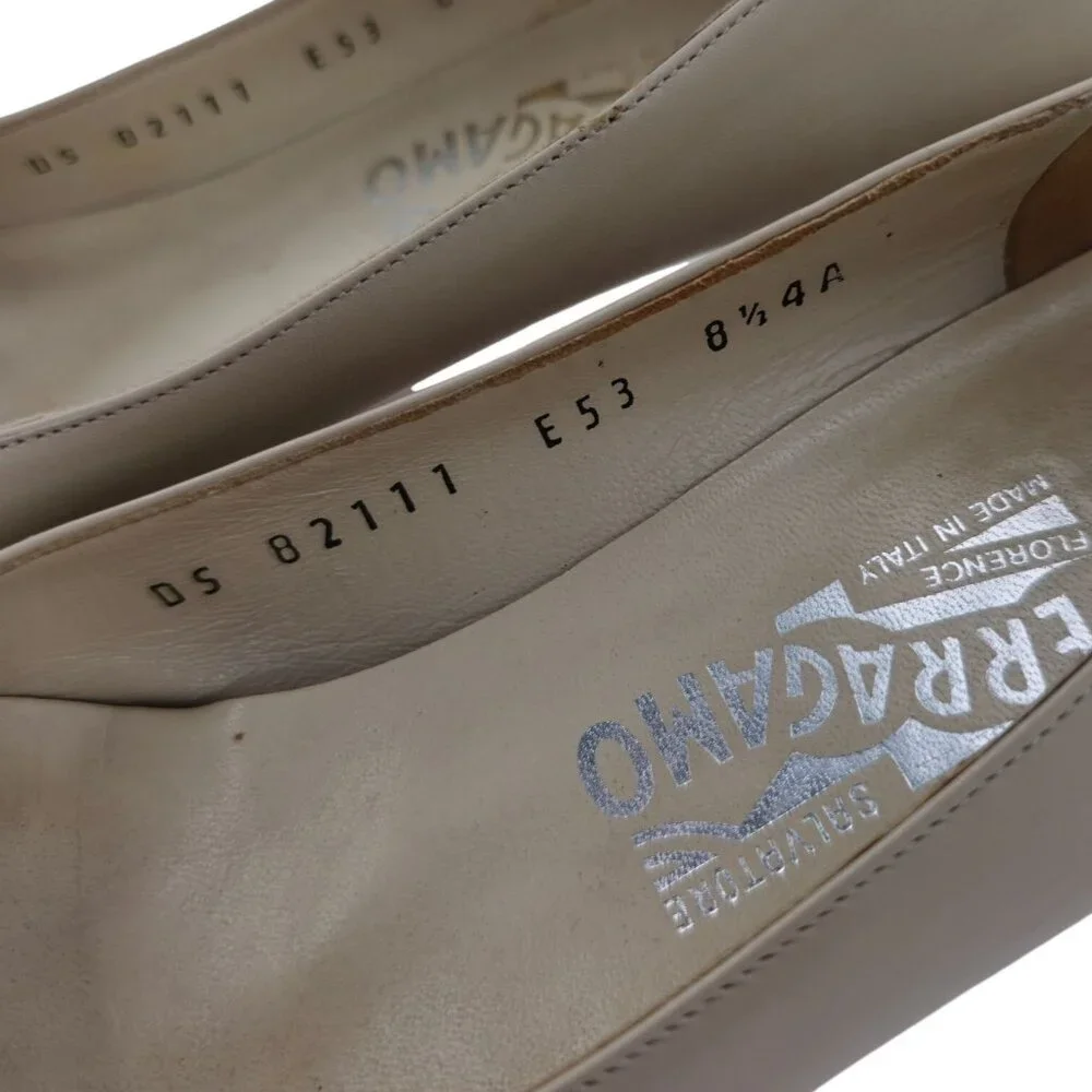 Salvatore Ferragamo Italy Beige Yellow Leather Dress Shoes Womens 8.5 AAAA Heels - Picture 7 of 11